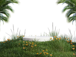 Wall Mural - White podium in meadow for product presentation and on transparent background.3d rendering