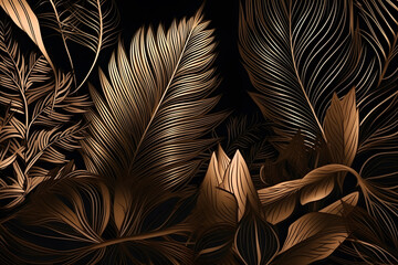 Wall Mural - Bronze and black color fern background. Neural network AI generated art Generative AI