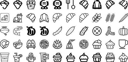 Wall Mural - Set Of Food Icons Collection Isolated Silhouette Solid Icons Including Menu, Healthy, Food, Vector, Icon, Restaurant, Vegetable Infographic Elements Logo Vector Illustration