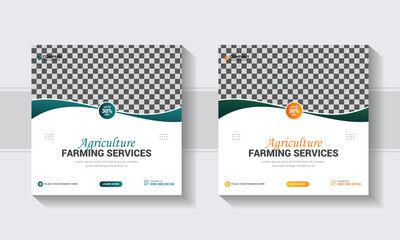 Agriculture farming services social media post banner design. Agro farm service social media banner. Organic farming banner, Lawn gardening banner, Farming service flyer and social media web banner.