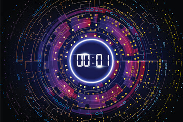 Abstract Futuristic Technology Background with Digital number timer concept and countdown, vector transparent