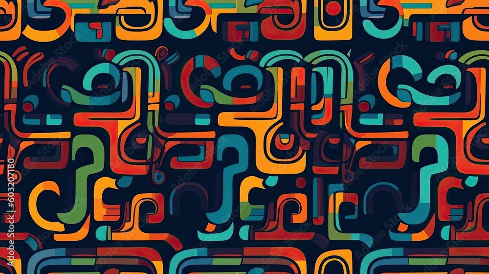 seamless interlocking geometric patterns of an alien language background texture, tile, 8K, generative ai