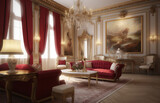 Fototapeta Londyn - Elegant retro red and white tone european style living room interior