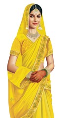 Wall Mural - caricature of indian wedding bride in haldi ceremony with traditional attire