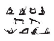 © Afrin - big set of people practicing Yoga Poses Woman Silhouette Set Isolated .Yoga Poses on White, Woman Asana Position Exercise vector and illustration