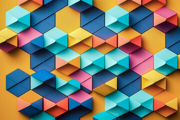 Asymmetric colorful hexagon background pattern. Flat design gems, ui, ux, diamond and rhombus shape object design element concept. Creative, fashionable and modern design. Made with Generative AI