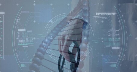 Aufkleber - Animation of dna strand and scope scanning over hand holding stethoscope