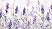  A Watercolor Painting Of Purple Flowers And Grass On A White Background.  Generative Ai