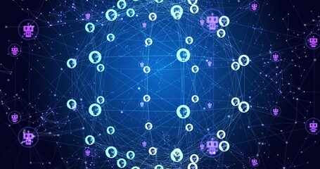 Aufkleber - Animation of ai data processing over globe with connections with icons