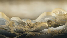 A Gold Painting With A Lot Of Water In It, In The Style Of Japanese Traditional, Generative AI