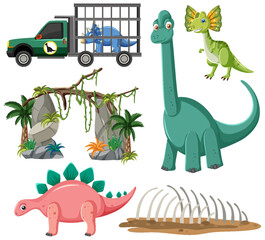 Poster - Dinosaurs and Natural Elements Vector Collection