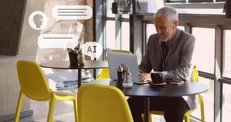 Poster - Animation of ai data processing over caucasian businessman using laptop