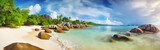 Fototapeta Krajobraz - Seychelles , beach panorama. sea, beach, coast, generative ai