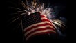 American flag with fireworks on black background. USA independence day concept. Generative AI.
