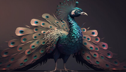 Naklejka na meble Peacock abstract wallpaper. Soft background with cute peafowl  bird in Pastel colors generative ai