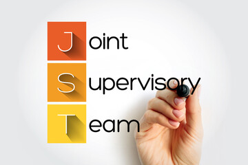 Poster - jst - joint supervisory team acronym with marker, concept background