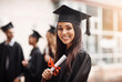© N Hiraman/peopleimages.com - Graduation, diploma and portrait of a woman or college student with happiness and pride outdoor. Female person excited to celebrate university achievement, education success and school graduate event