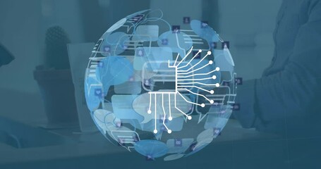 Poster - Animation of ai text and icon, data processing over globe