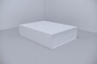 © Ibnu - White closed square folding gift box mock up on white background. Side view. 3d illustration.