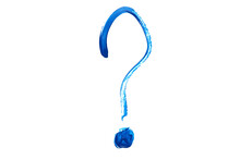 Blue Question Mark Is Painted In Watercolor.