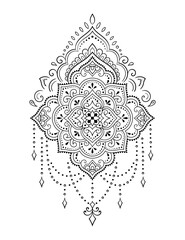 Wall Mural - Circular pattern in form of mandala with flower for Henna, Mehndi, tattoo, decoration. Decorative ornament in ethnic oriental style. Outline doodle hand draw vector illustration.