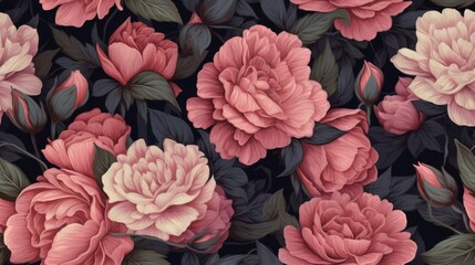 Poster - Vibrant floral pattern featuring lush and blooming roses. Generative AI