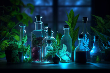 Wall Mural - science with samples of plants and bottles with generative ai