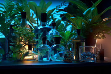 Wall Mural - science with samples of plants and bottles with generative ai