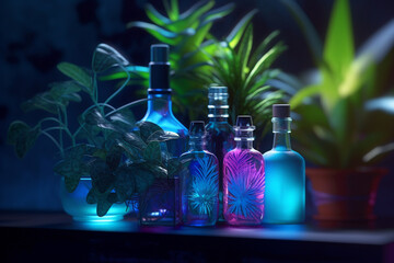 Wall Mural - science with samples of plants and bottles with generative ai
