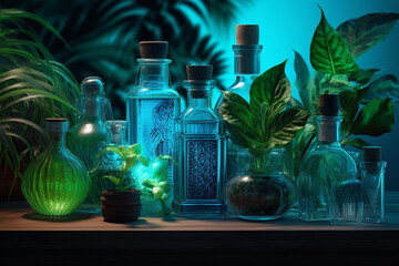 Wall Mural - science with samples of plants and bottles with generative ai