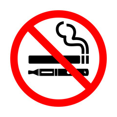 No smoking no vaping sign. Forbidden sign icon isolated on white background vector illustration. Cigarette, vape and smoke and in prohibition circle.