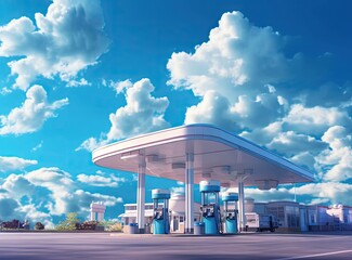 Gas fuel station with clouds and blue sky. created with Generative AI technology