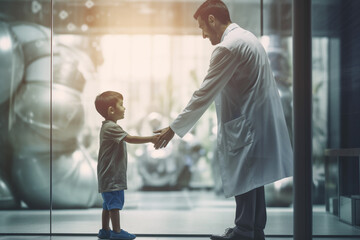 young boy with a doctor giving him a high five with Generative AI