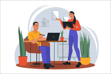 Aufkleber - Conflict at work Concept with people scene in the flat cartoon style. Two employees have a conflict at work. Vector illustration.