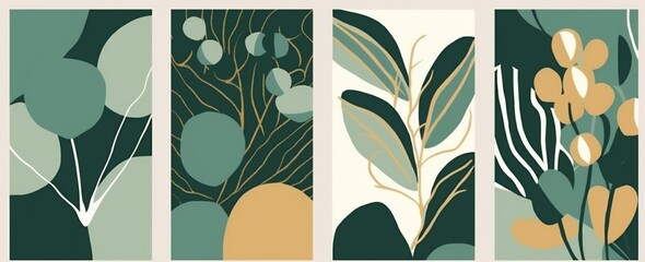 Wall Mural - abstract leaf art poster jungle set illustration template design nature. Generative AI.