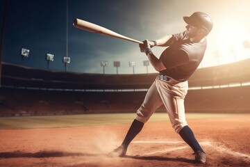 Wall Mural - team man field person game sport athlete baseball bat player ball. Generative AI.