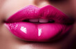 © alexkoral - women lips with pink shiny lipstick close-up. Beauty concept. Generative AI illustration
