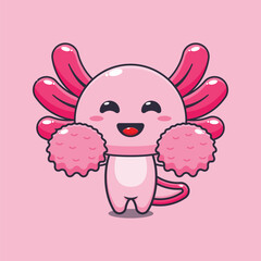 Wall Mural - cheerleader axolotl cartoon vector illustration.