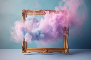 Poster - Generative AI, pastel light smoke around empty vintage beautiful frame.