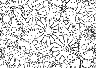 Wall Mural - mural doodle art of butterflies and flowers