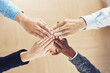 © R Jordaan/peopleimages.com - Teamwork, high five or hands of business people winning with support for faith, motivation or planning in office. Link, winners or above of employees in collaboration with hope or mission together
