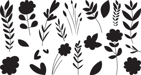 Wall Mural - set of plants flowers silhouette isolated vector