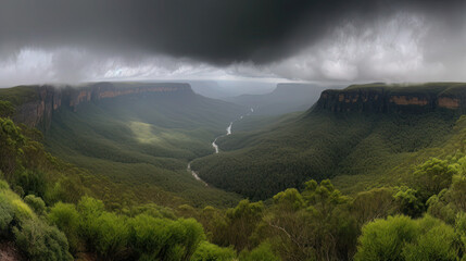 Canvas Print - Rain clouds rolling into the Megalong Valley from Cahill's Lookout, Blue Mountains