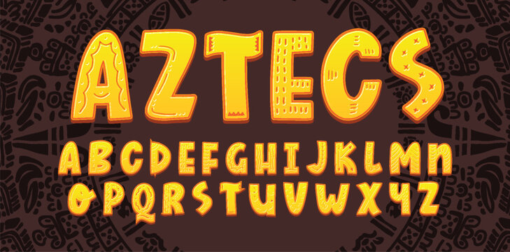 Mexican font of vector alphabet letters and numbers. Mexico ethnic type of uppercase characters, digits and punctuation marks, decorated with marigold flowers and Latin American folk patterns