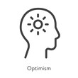 Outline style ui icons soft skill for business collection. Vector black linear illustration. Optimism. Human head profile with sun positive attitude symbol on white. Design for corporate training