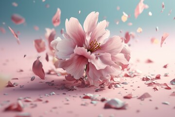 Poster - Cherry flowers petal flying. Generate Ai