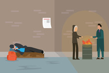 Homeless Adult Poor People 2d Vector Illustration Concept For Banner, Website, Illustration, Landing Page, Flyer, Etc.