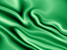 Abstract Grainy Green Smooth, Vibrant Green Wavy Line Silk, 3D Liquid Wave Background. Fluid Colors 