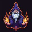 wizard magic fire head e sport logo badge vector illustration