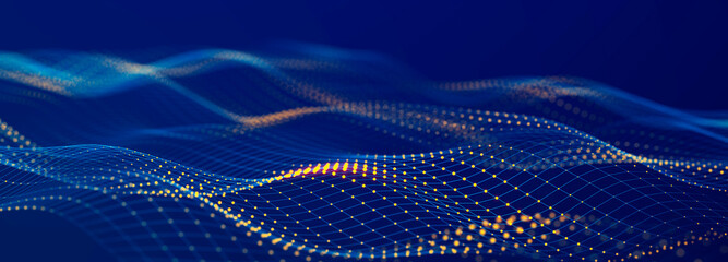 Poster - Abstract polygonal space with connecting dots and lines. Dark background. Connection structure. 3d Widescreen